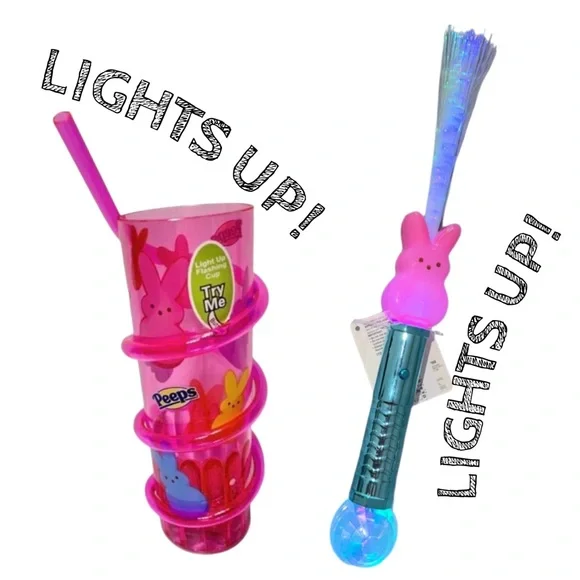 PINK Easter Peeps BUNDLE - Peeps LightUp Cup AND Peeps Bunny Fiber Optic Wand - Picture 2 of 8